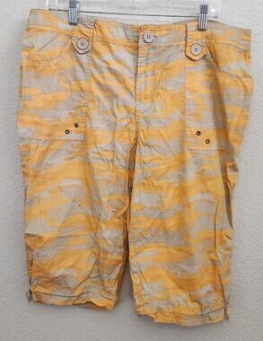 Ac-Tiv-Ology Orange Tan Camo Print Cropped Pants 16 Lightweight Drawstring Hem